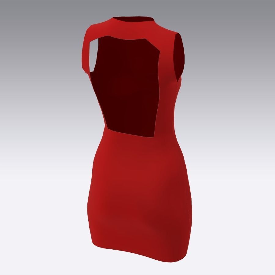 RED DRESS SMALL DEKOLETTE BACK 3D model CGTrader