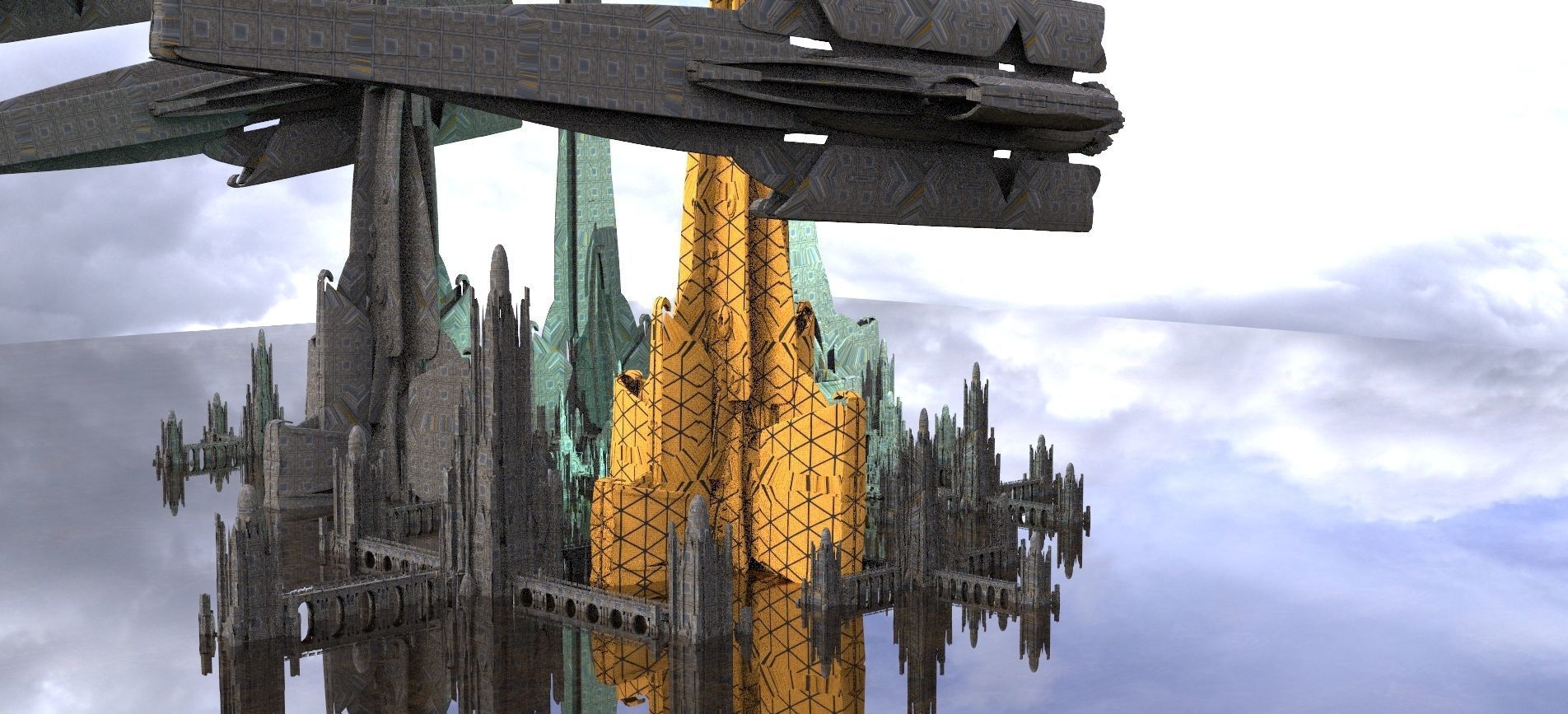 High councilors Ships Sci fi Towers Kitbash 3D model_1