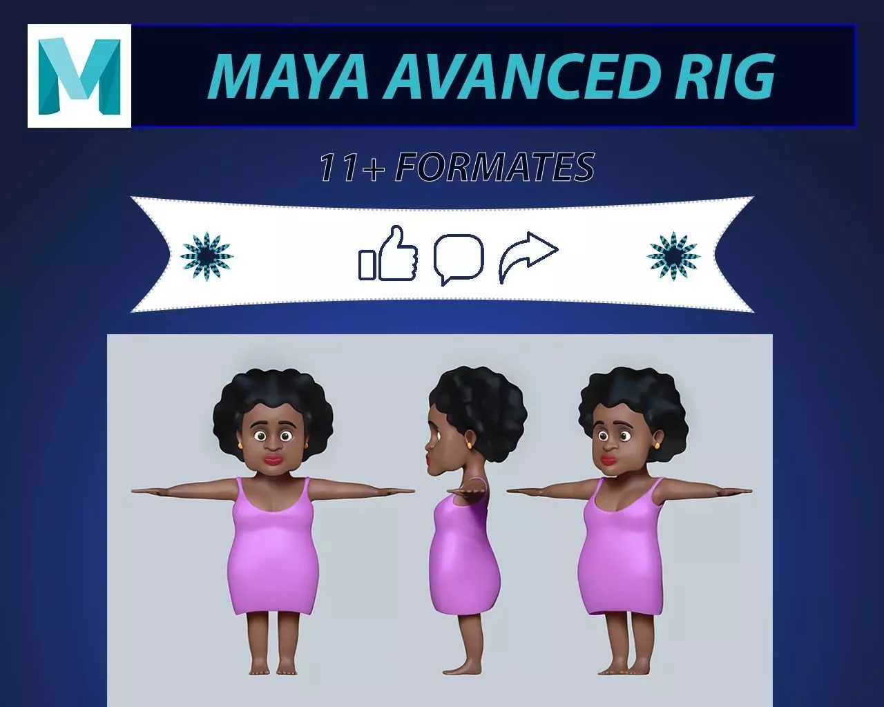 Cartoon Woman Stylized Female African Character lady 3D model