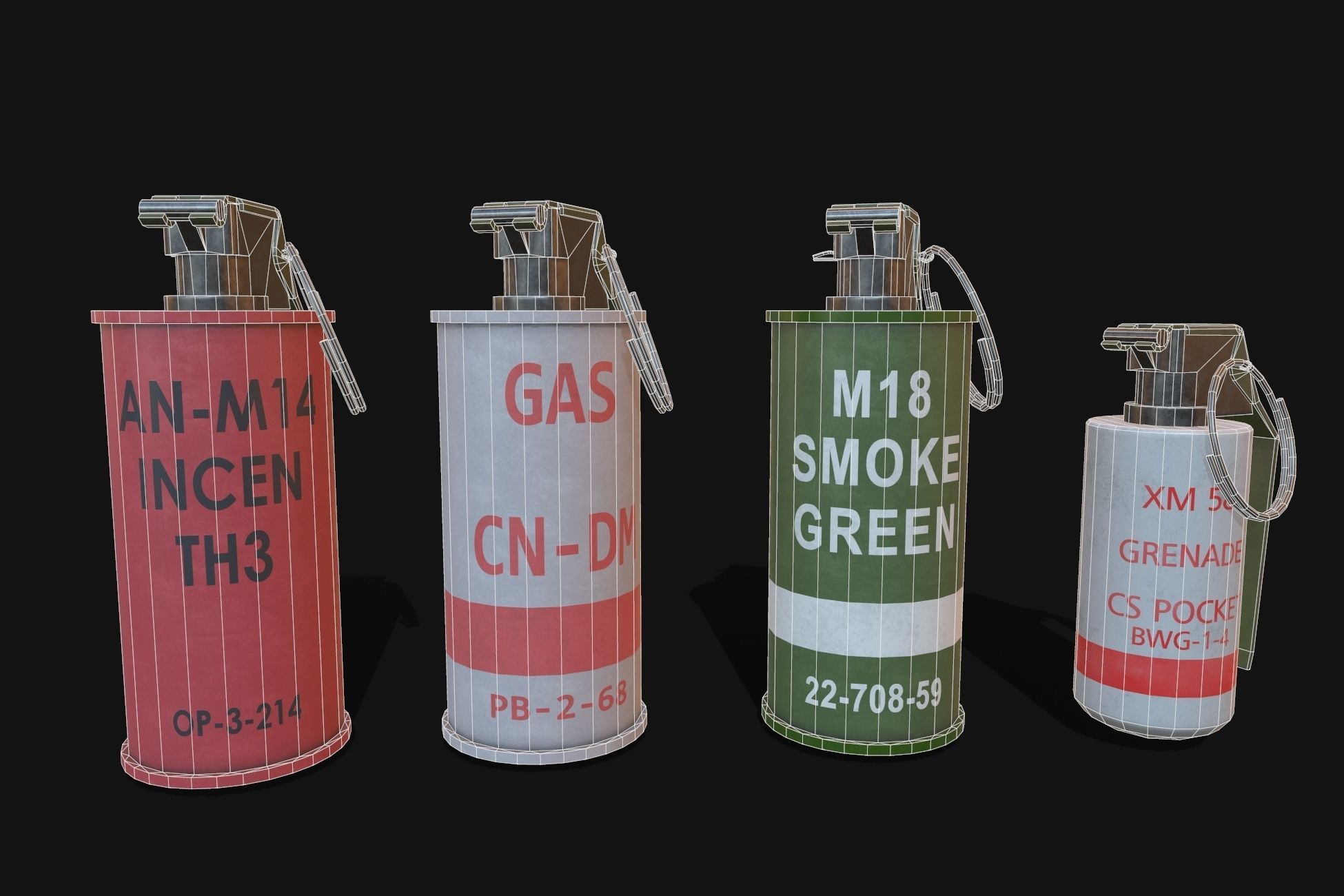 Grenades pack 10 models Low-poly 3D model_1