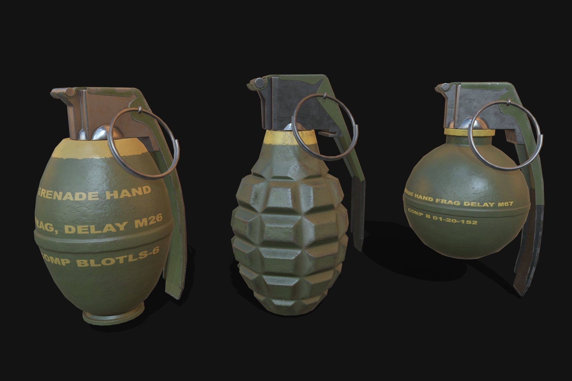 Grenades pack 10 models Low-poly 3D model_2