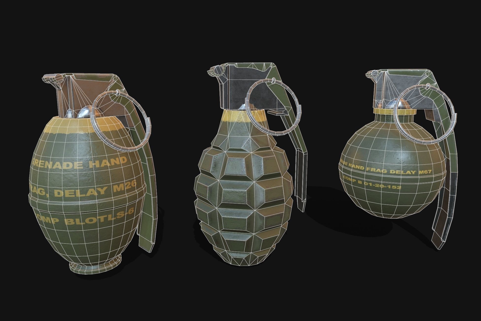 Grenades pack 10 models Low-poly 3D model_3