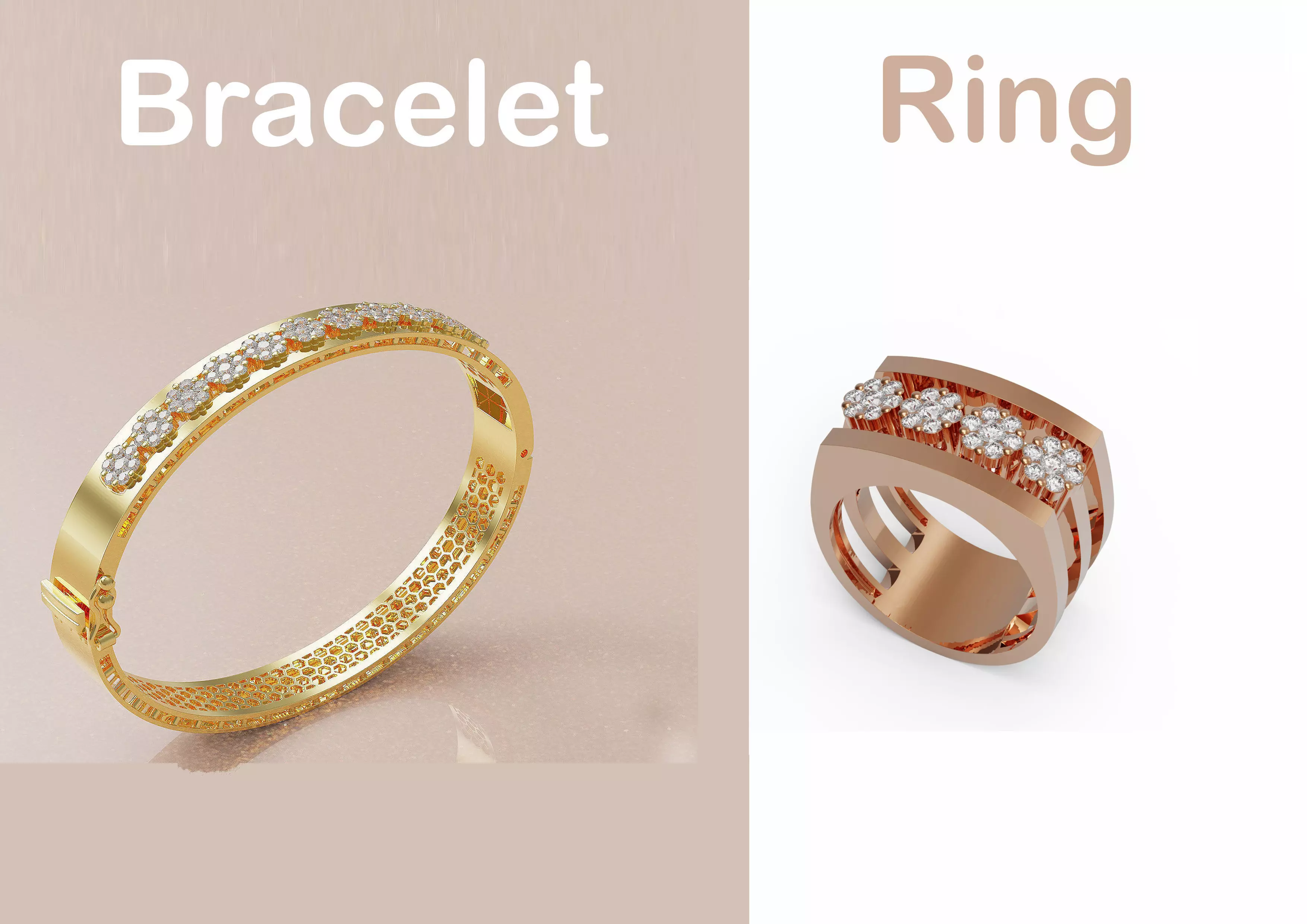Flower bracelet and ring set 3D Model Pack