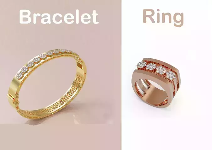 Flower bracelet and ring set