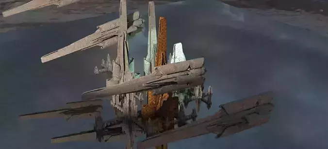 Space Fleet with Port City Kit bash 3D model