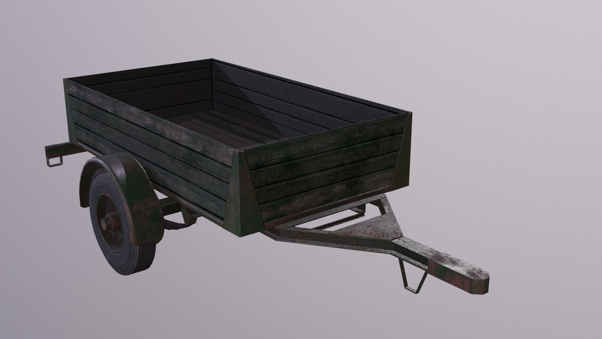 Trailer wooden wagon Low-poly 3D model_2