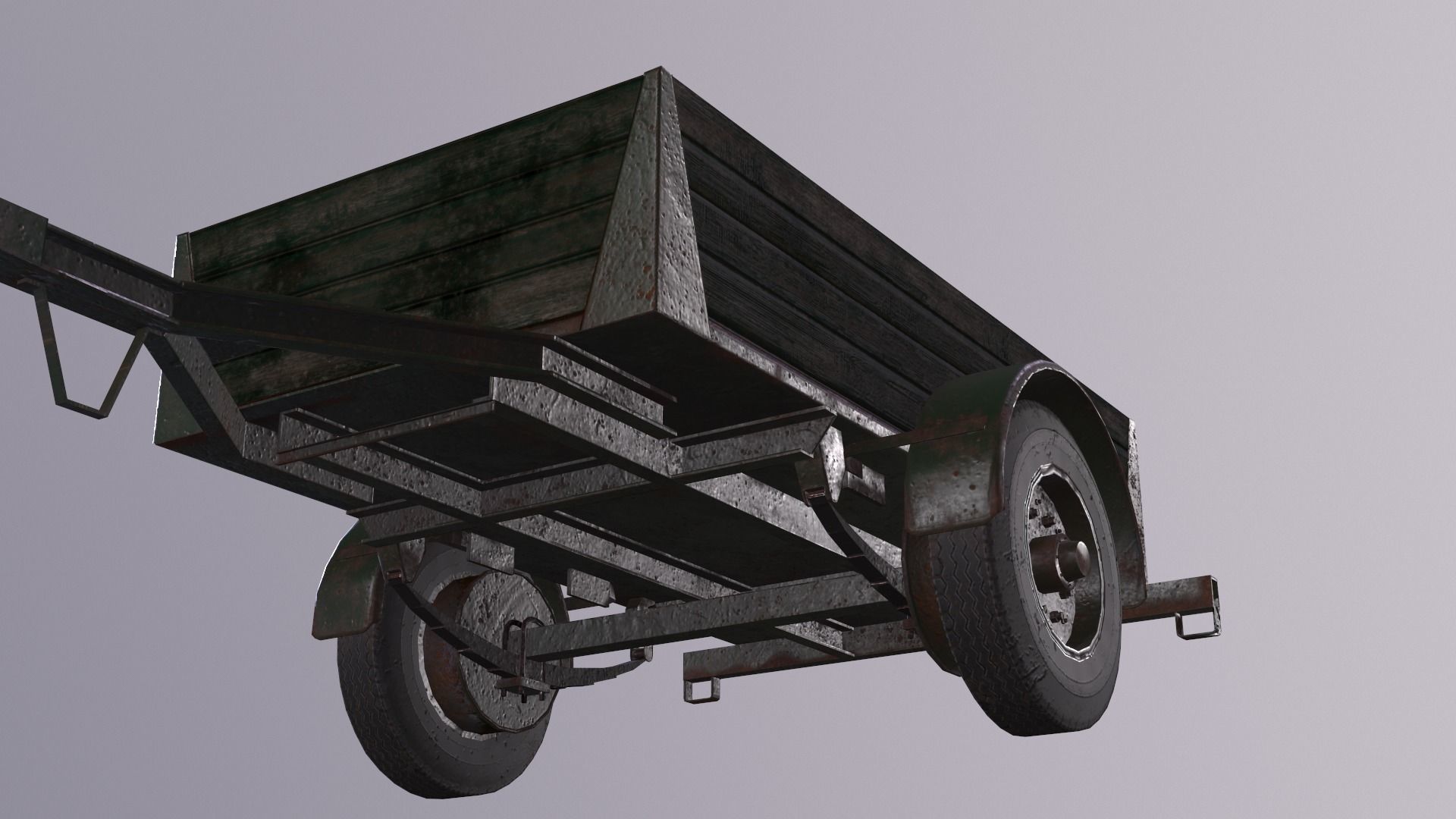 Trailer wooden wagon Low-poly 3D model_4