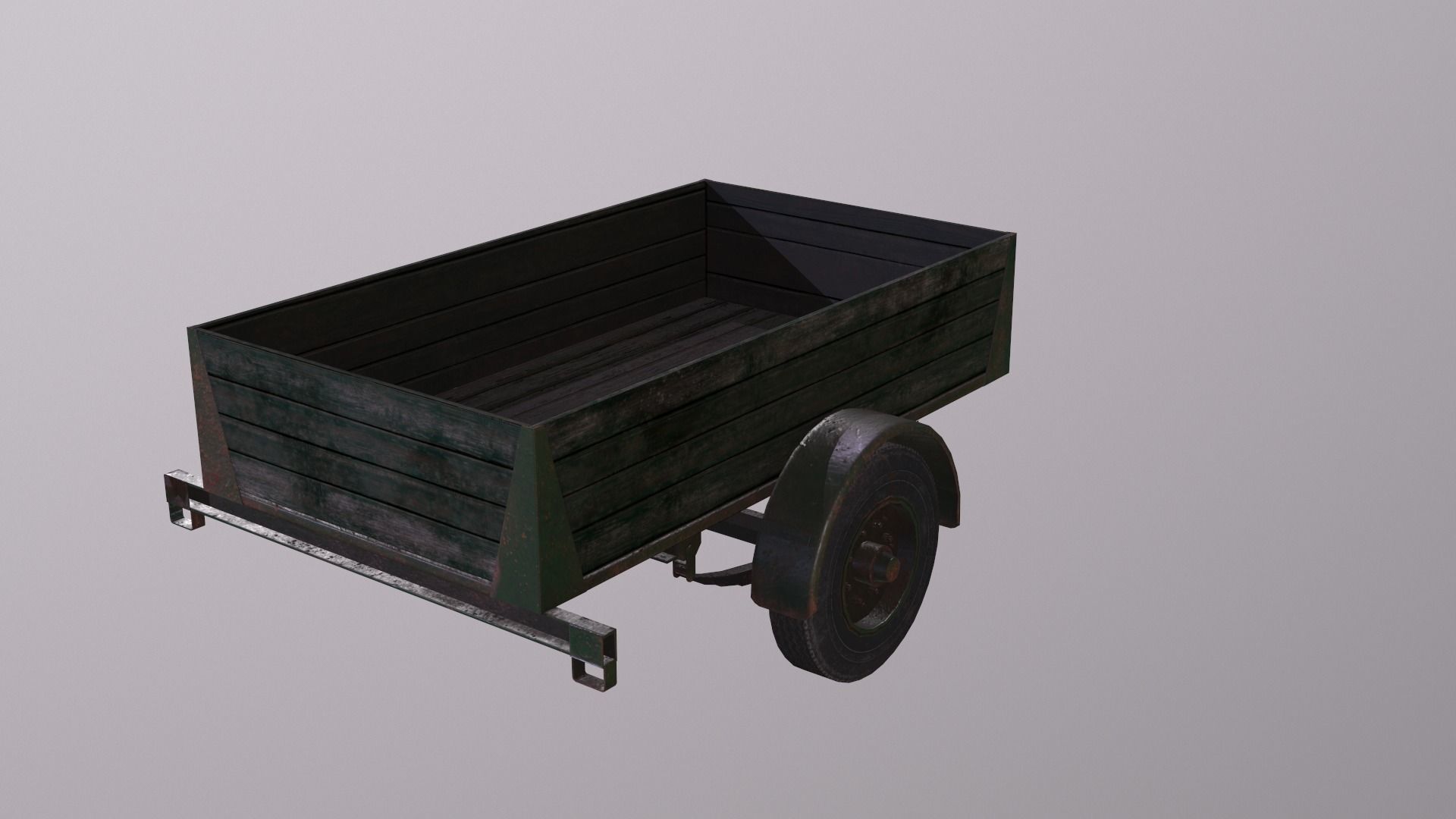Trailer wooden wagon Low-poly 3D model_1