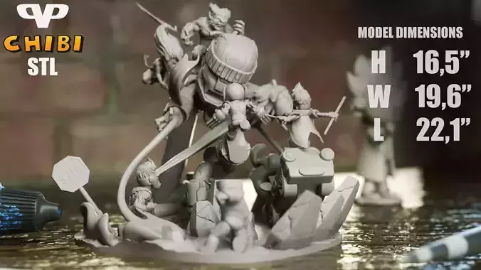 X-Men vs Sentinel Chibi Diorama for 3D Printing STL 