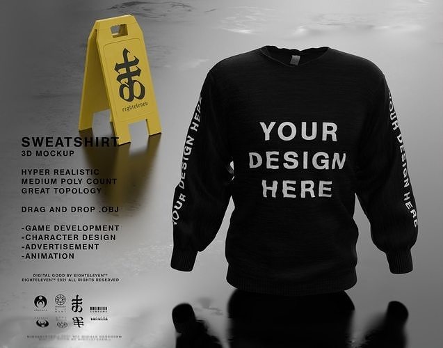 SWEATSHIRT long sleeve mockup 3D model
