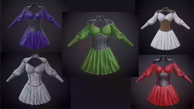 Dress with corset low poly 5 texture options
