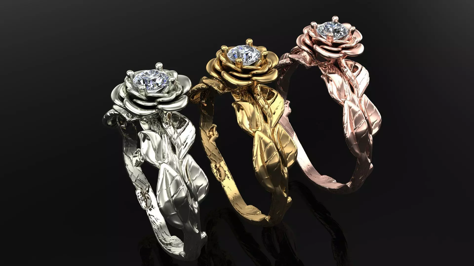 eaves Rose Engagement ring Own design 3D print model