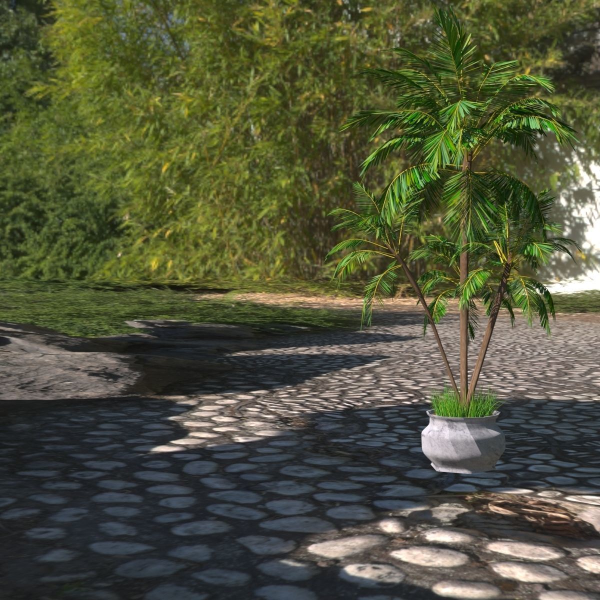 4 palms   vase   grass 3D model_3