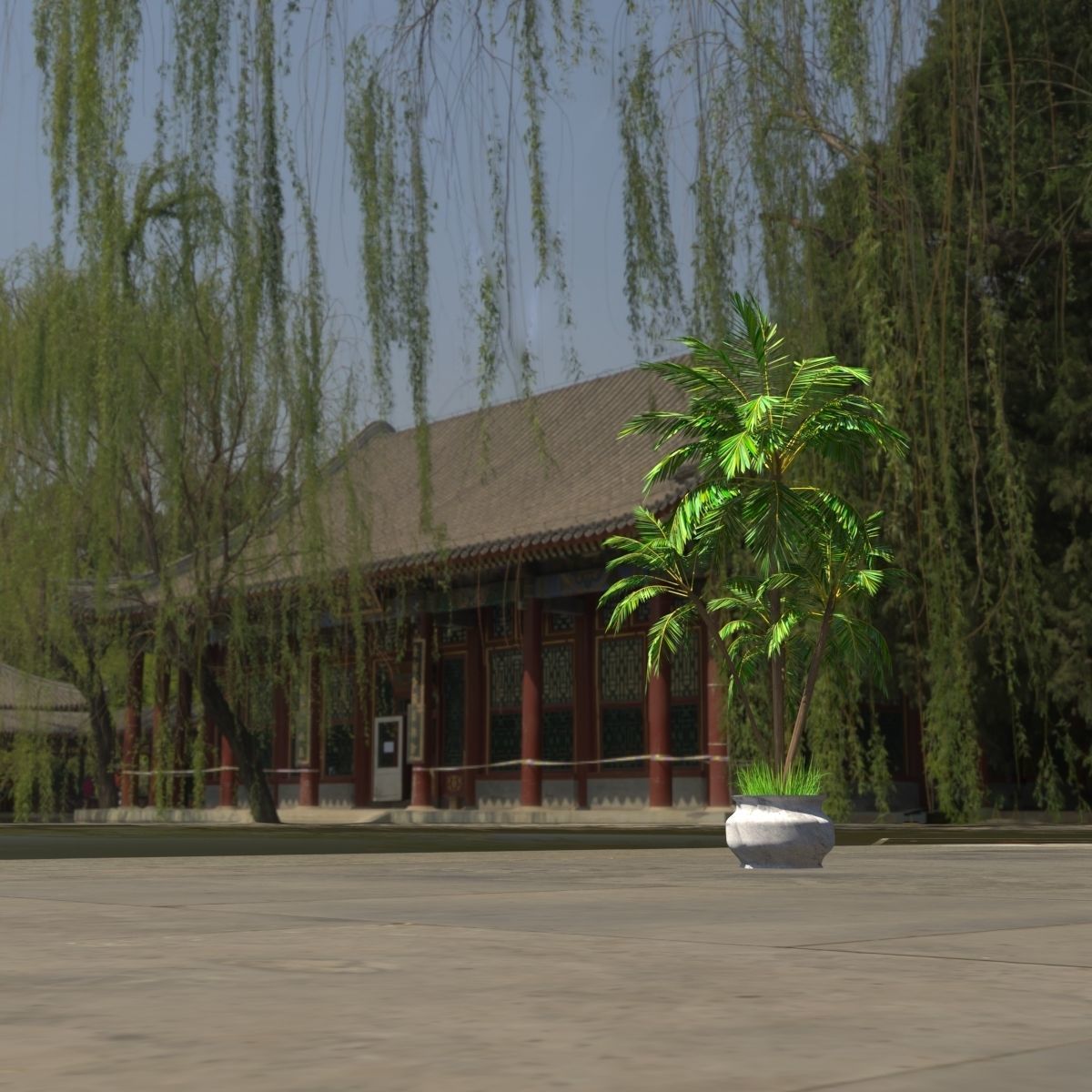 4 palms   vase   grass 3D model_5