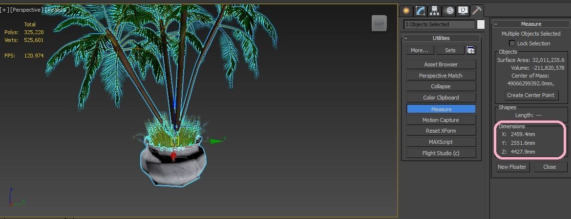 4 palms   vase   grass 3D model_13