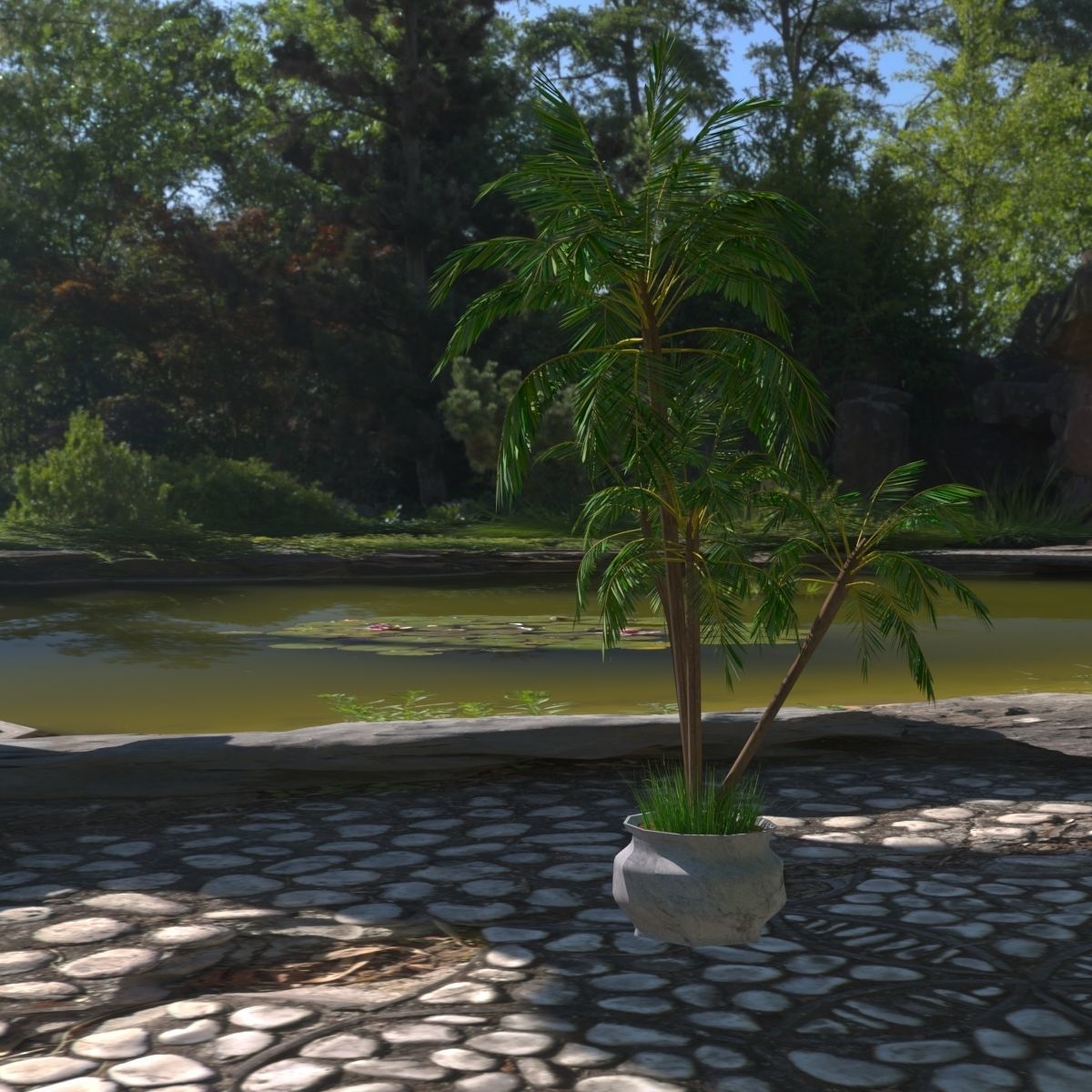 4 palms   vase   grass 3D model_4