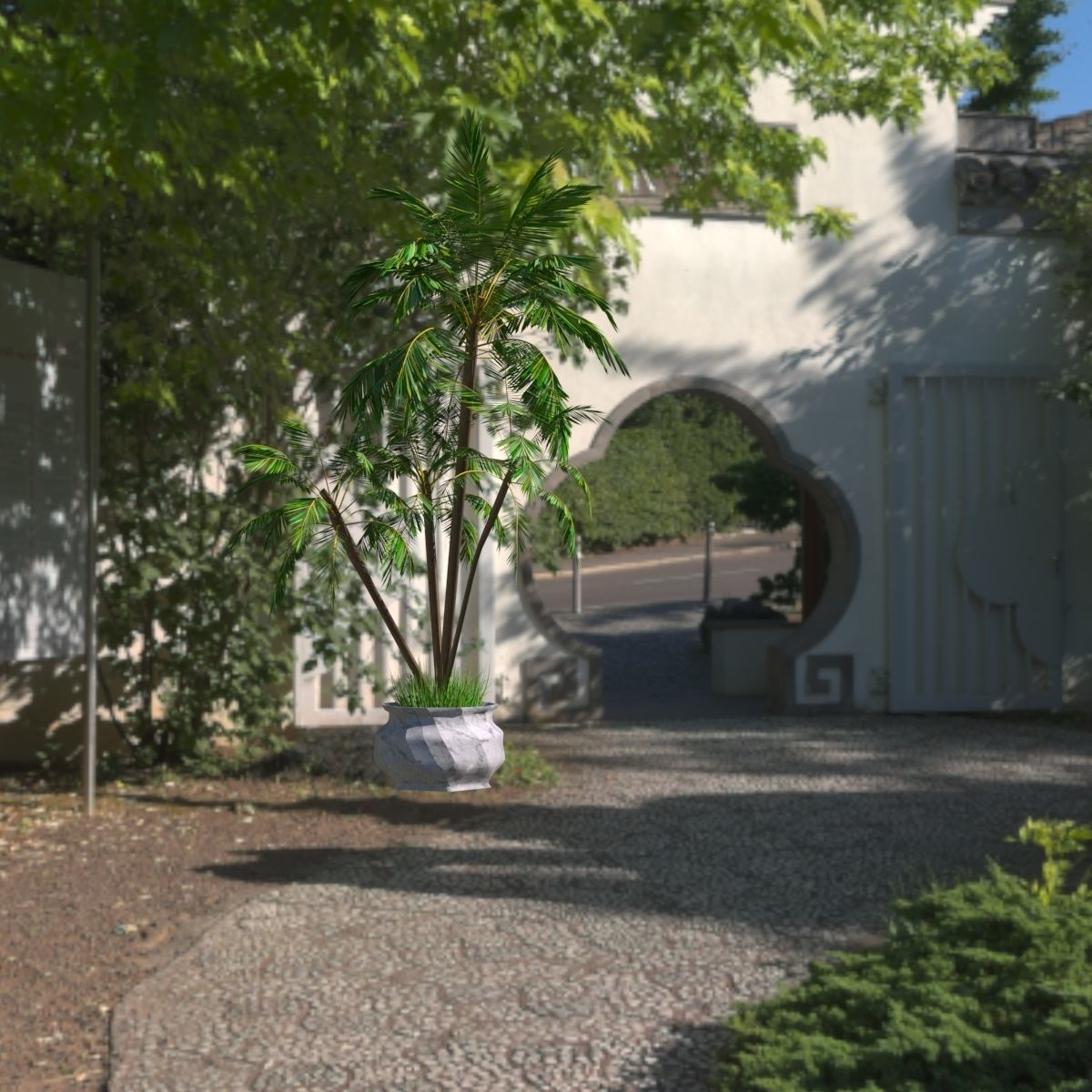 4 palms   vase   grass 3D model_2