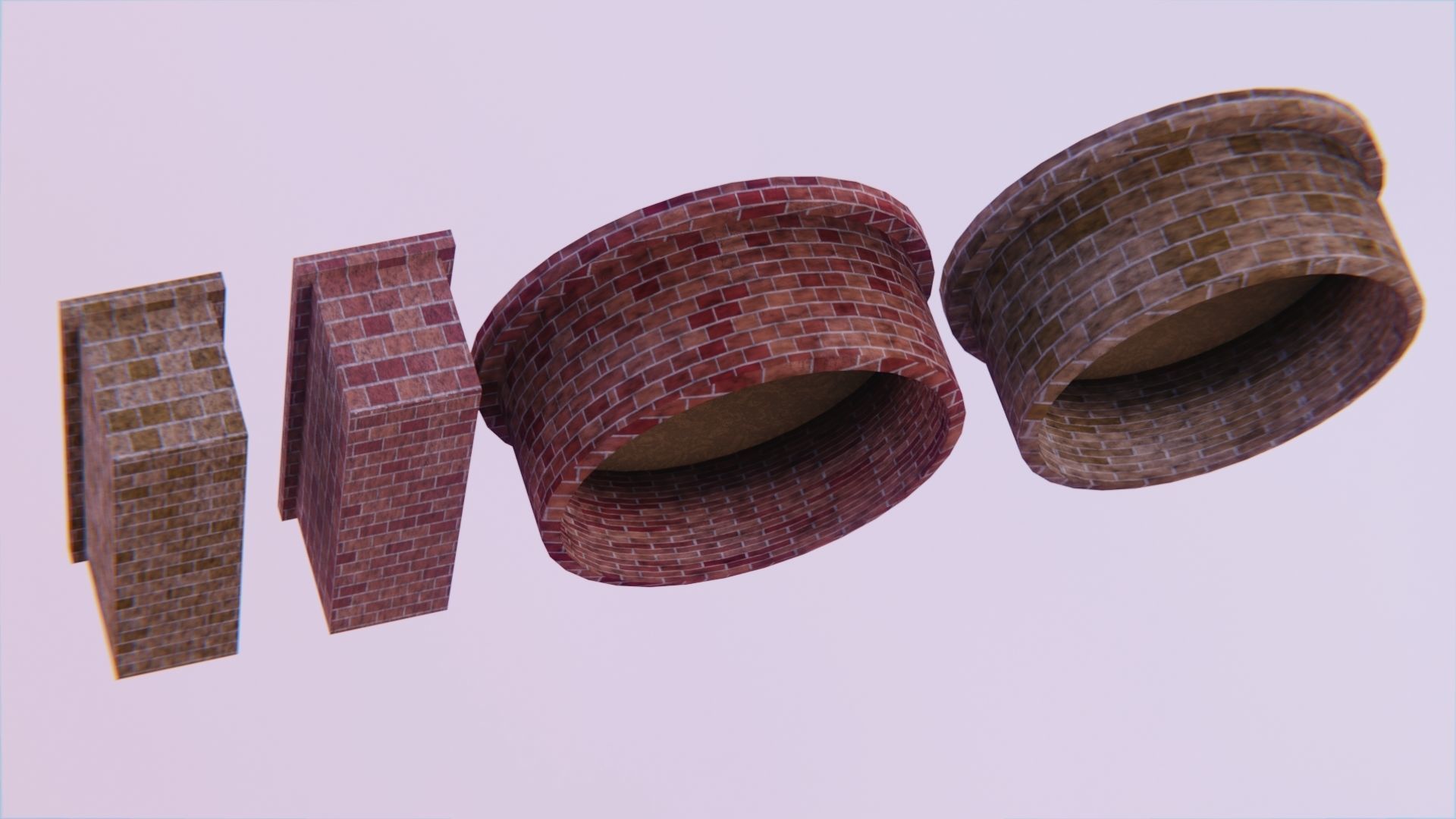 Red and Beige Brick Planters and Half Walls Low-poly 3D model_1