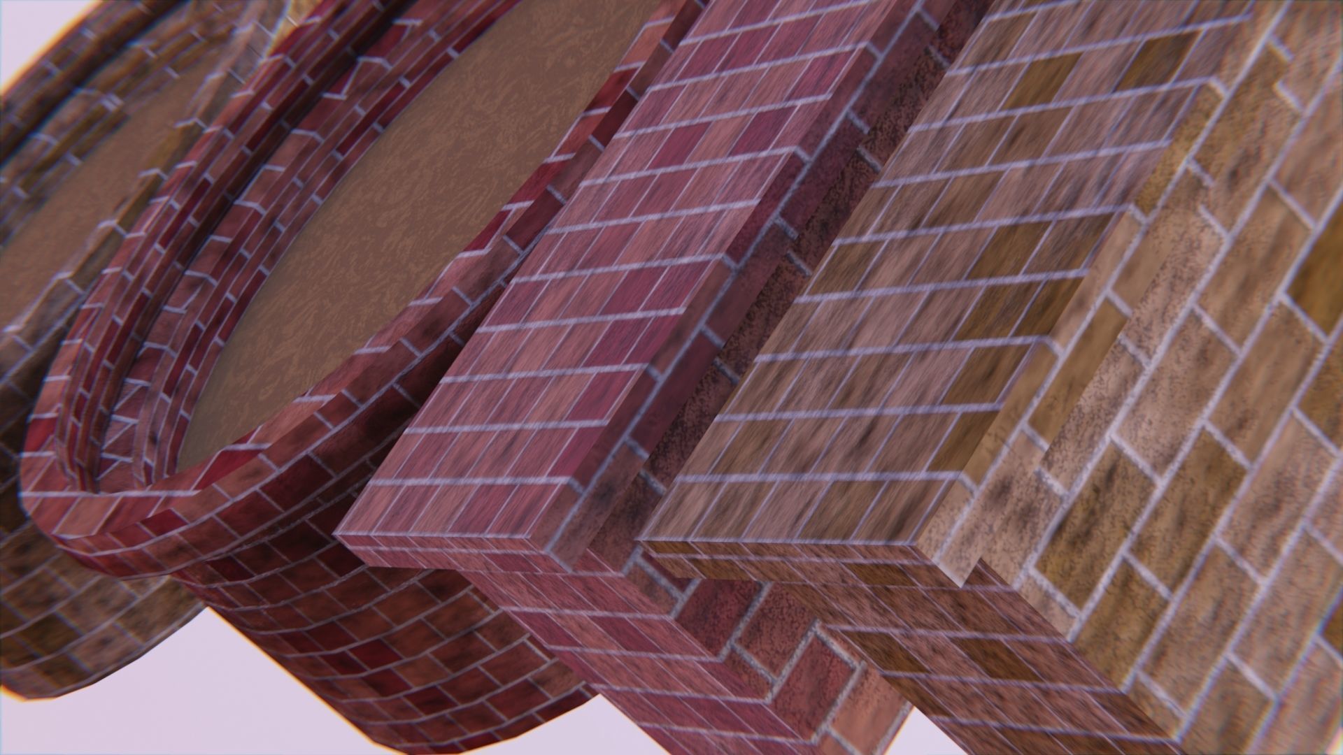 Red and Beige Brick Planters and Half Walls Low-poly 3D model_4