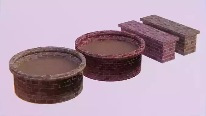 Red and Beige Brick Planters and Half Walls Low-poly 3D model