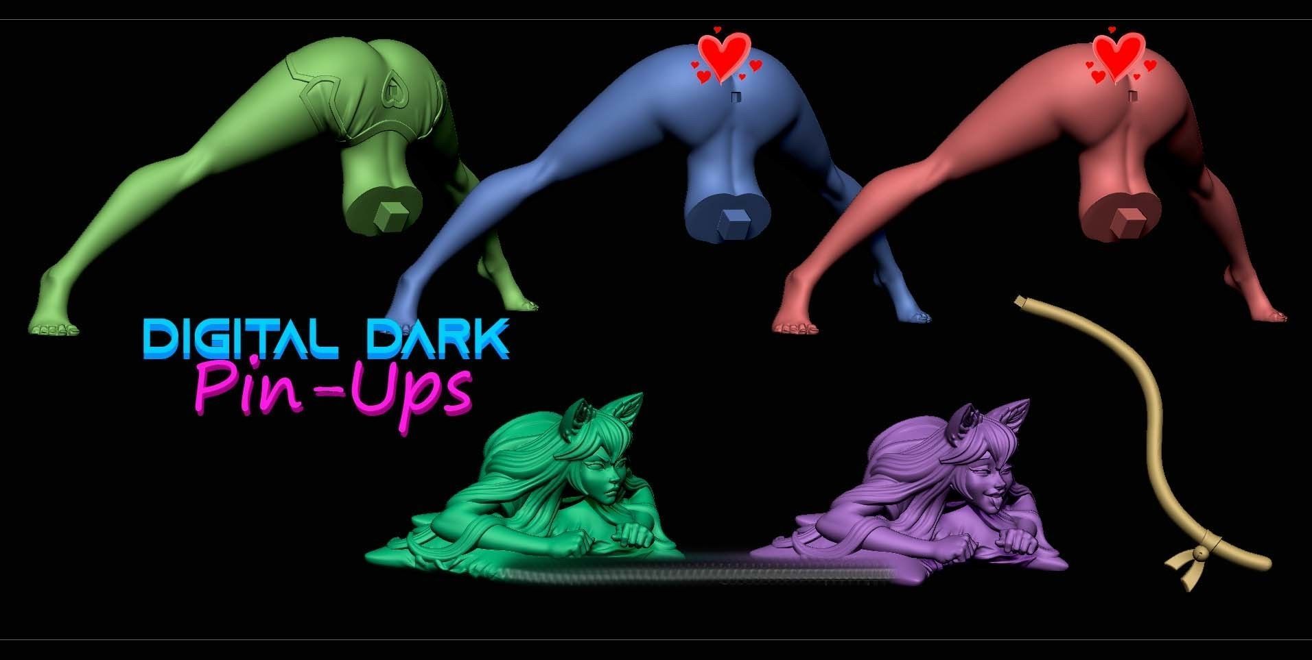 Catgirl with two NSFW versions two face options and Miniatures 3D print model_7