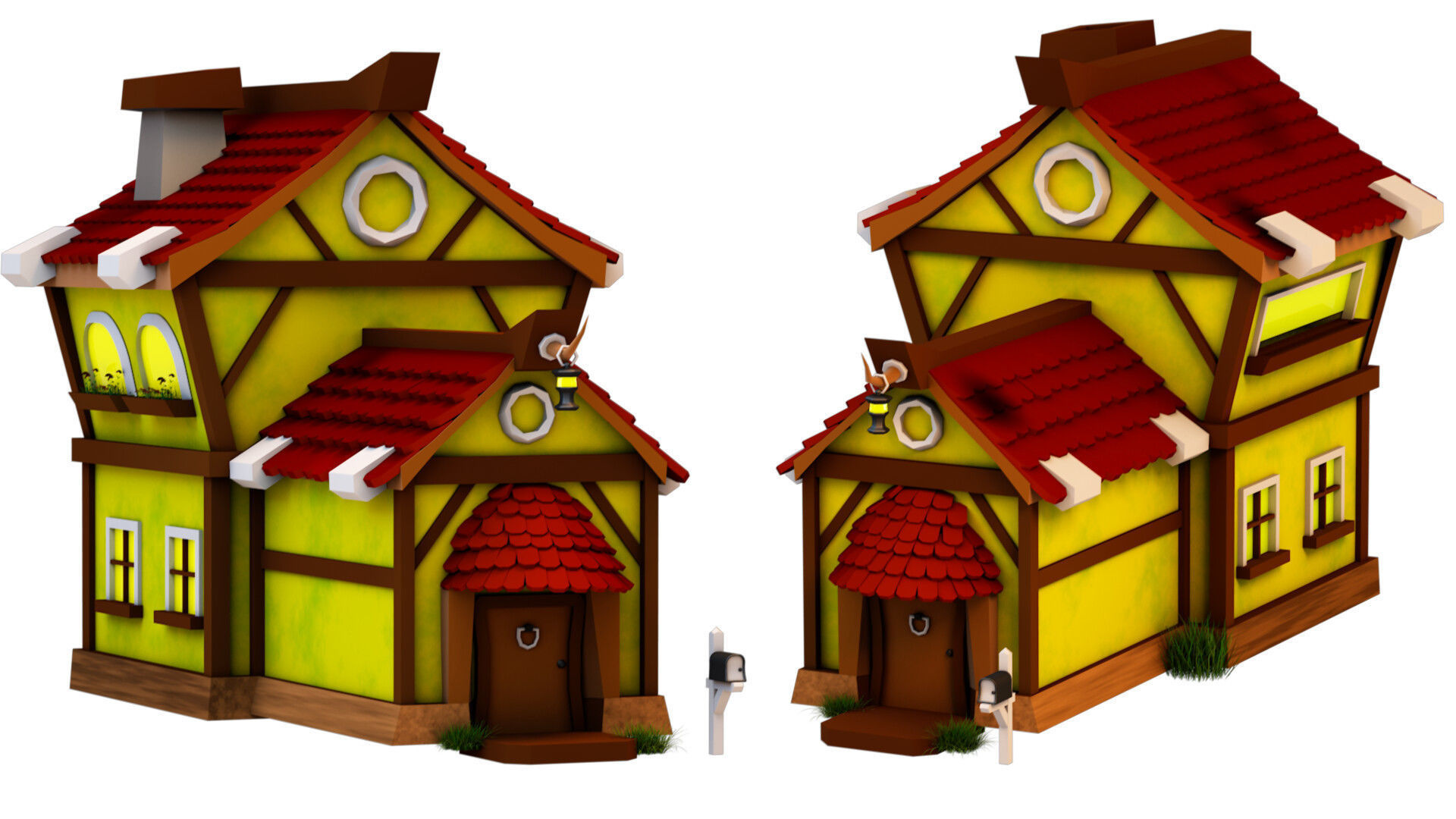 Low poly hous house with roof Free 3D model_4