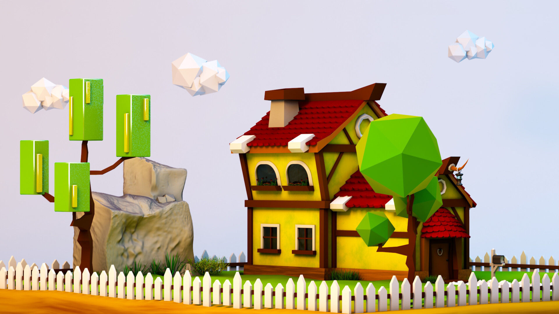 Low poly hous house with roof Free 3D model_1