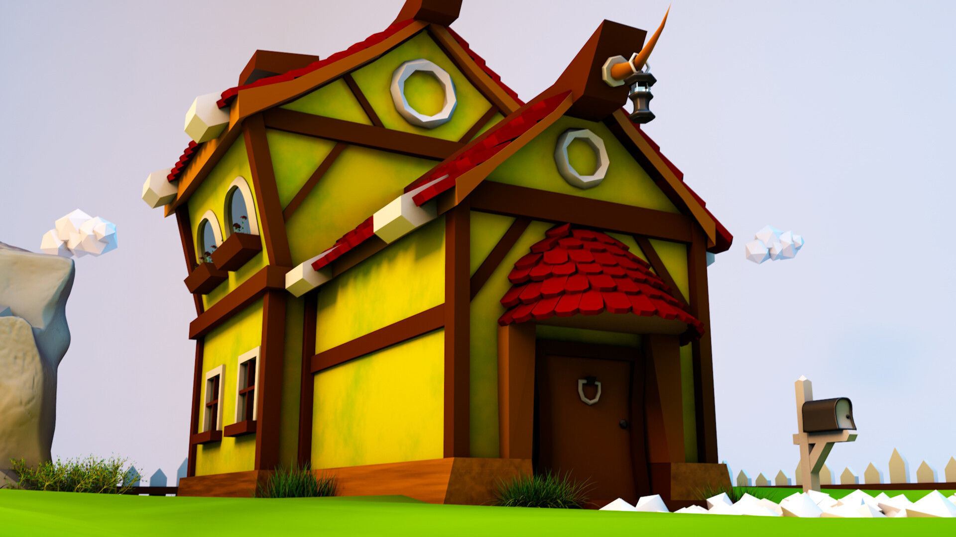 Low poly hous house with roof Free 3D model_2