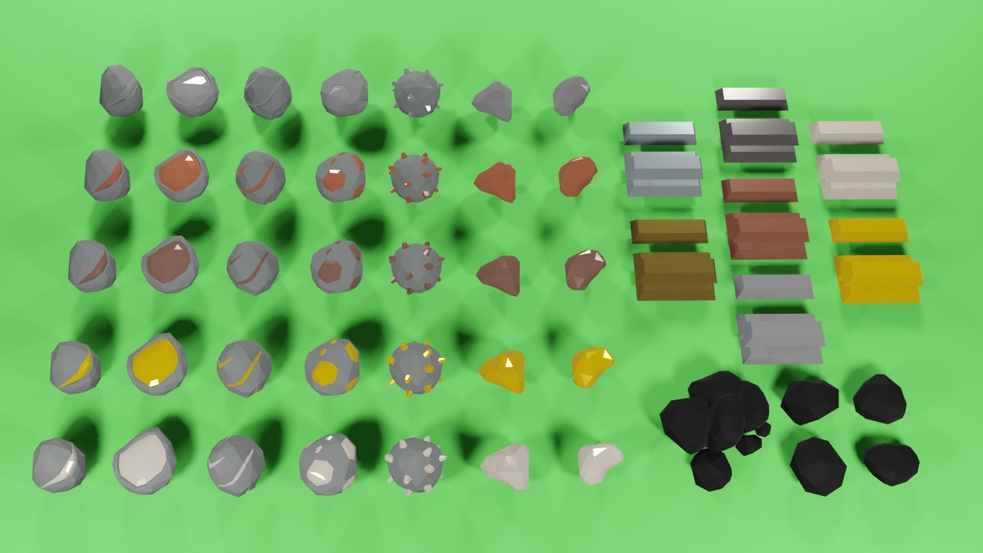Ores Ingots Coal Low-poly 3D model