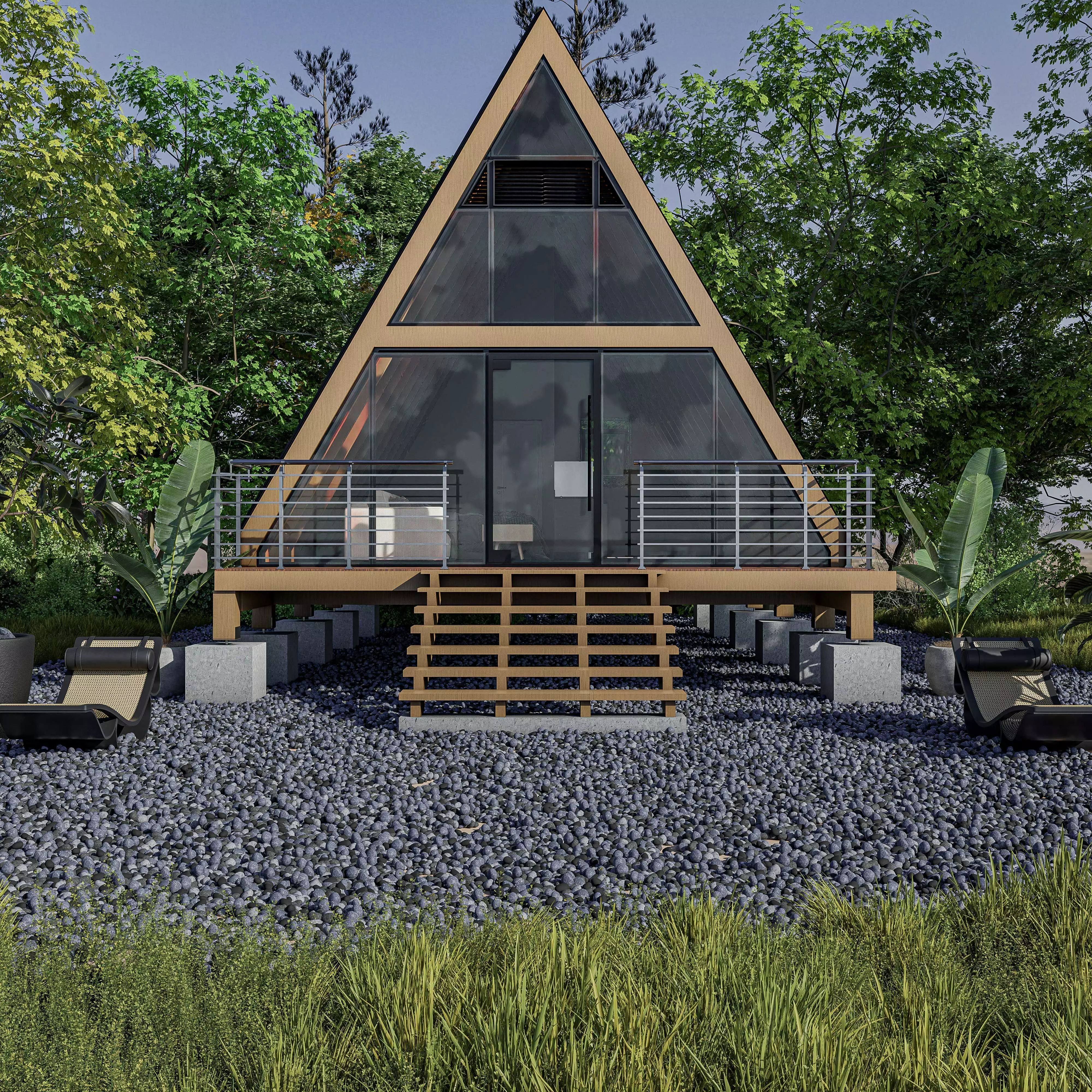 A-Frame Timber Cabin - Blender Cycles 3D model