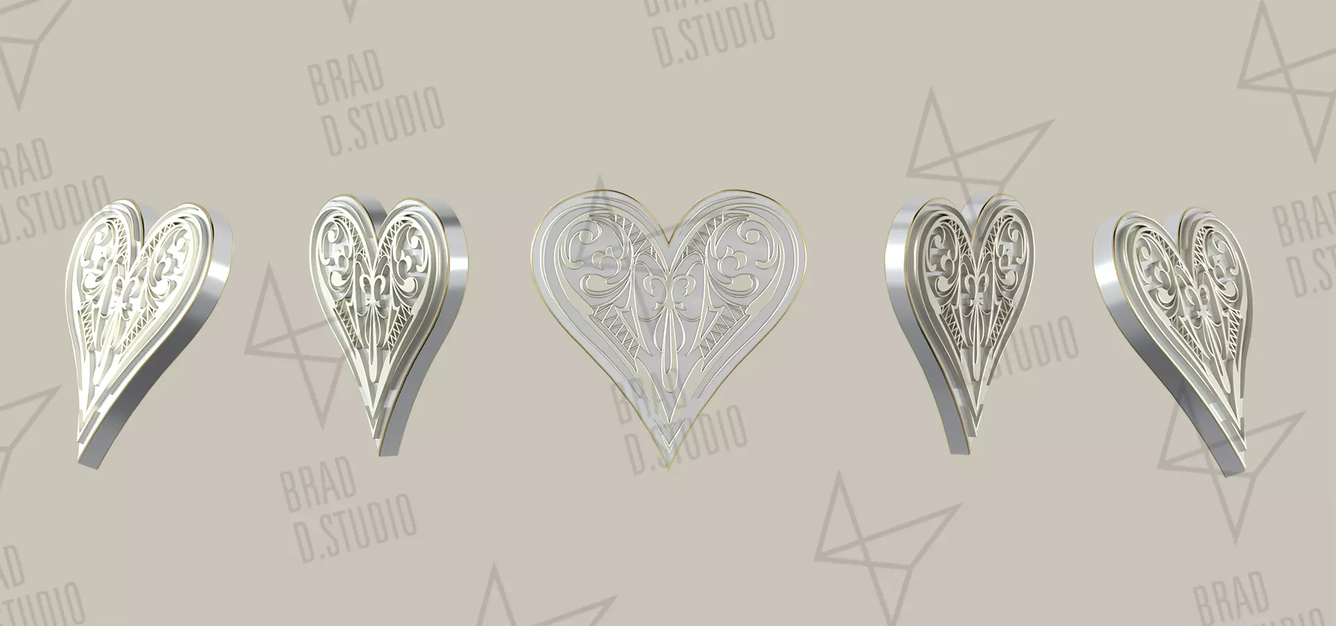 Playing Cards Symbols Pro Vector Heart Platinum and Golden 3D model_0