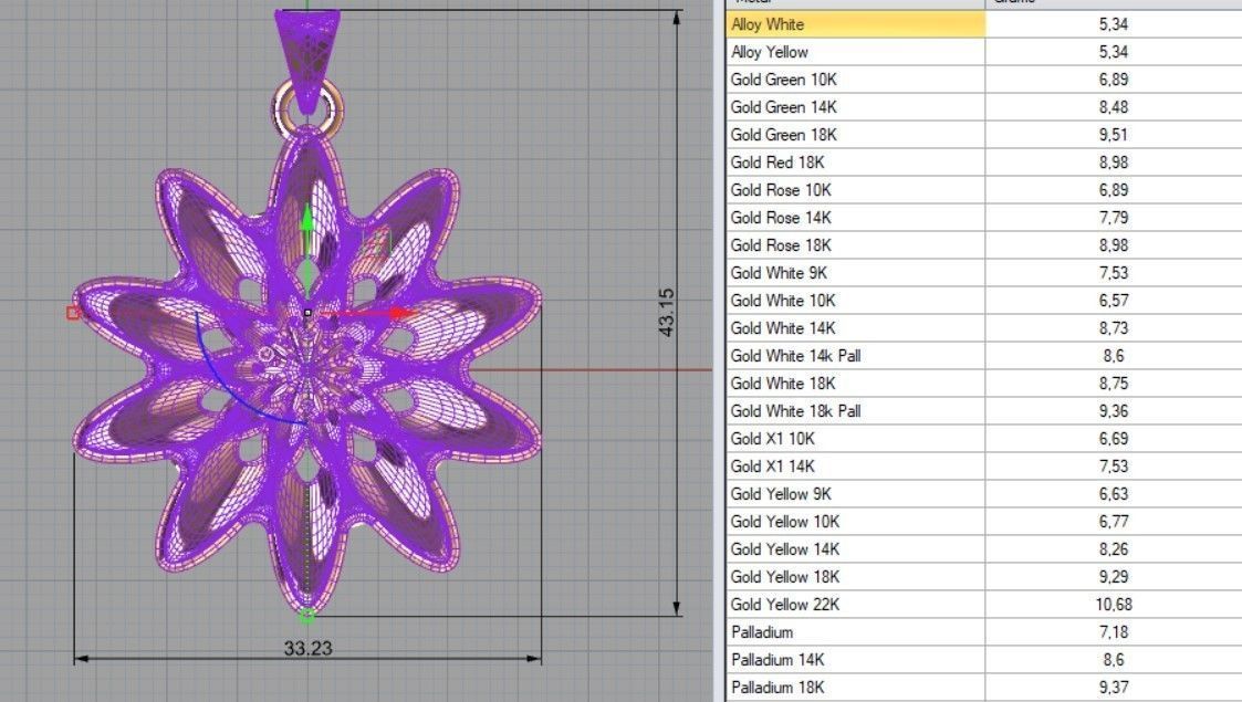 Marguerite flower pendant in rose gold 3D print model_3
