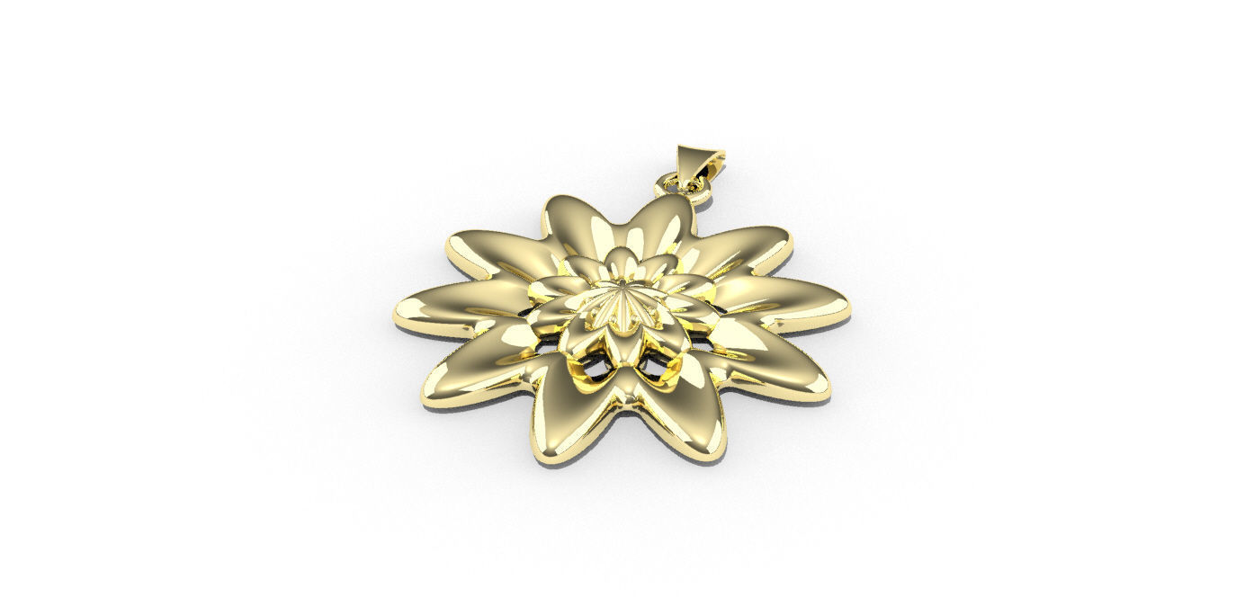 Marguerite flower pendant in rose gold 3D print model_5