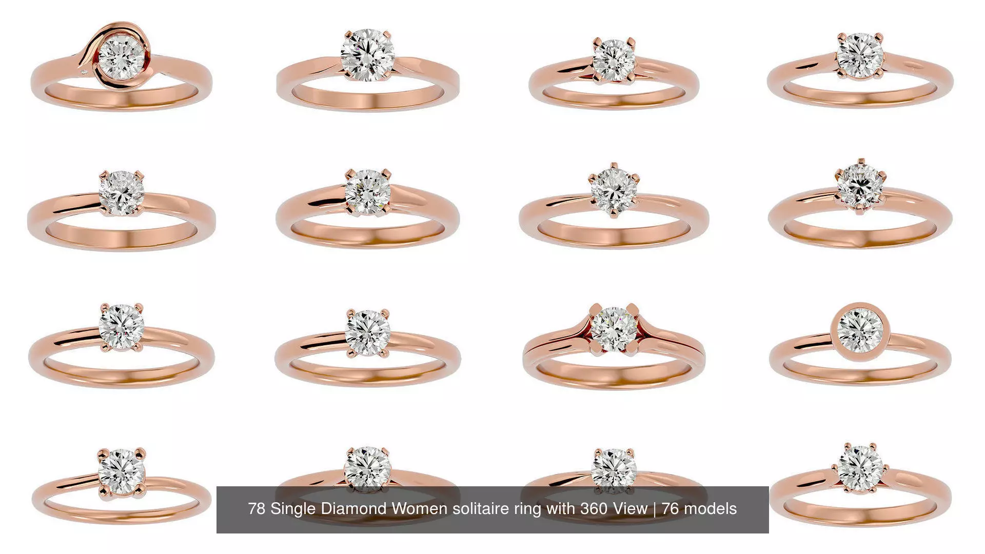 78 Single Diamond Women solitaire ring with 360 View 3D Model Collection_1