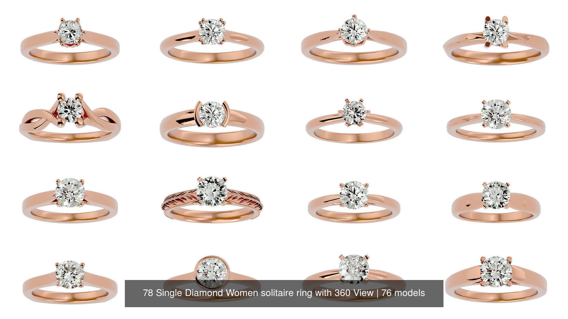 78 Single Diamond Women solitaire ring with 360 View 3D Model Collection_3