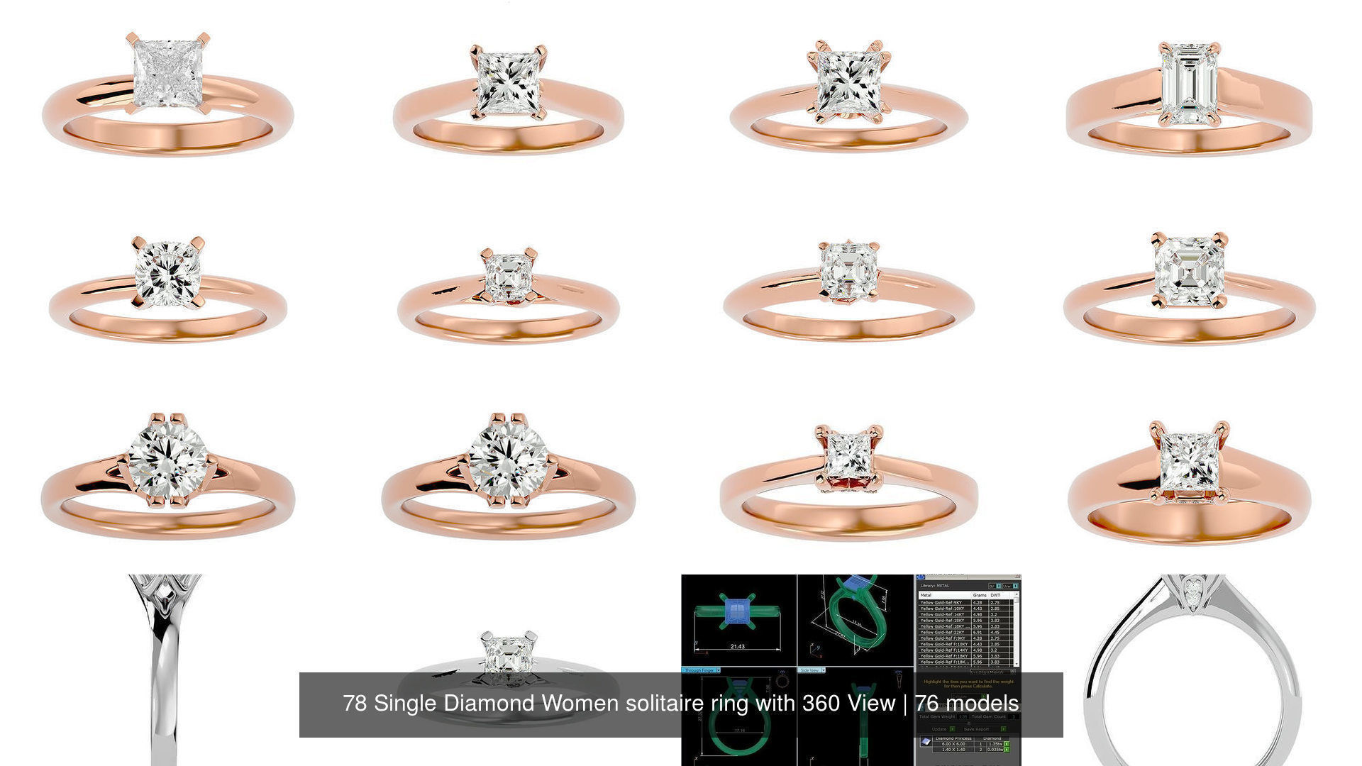 78 Single Diamond Women solitaire ring with 360 View 3D Model Collection_8