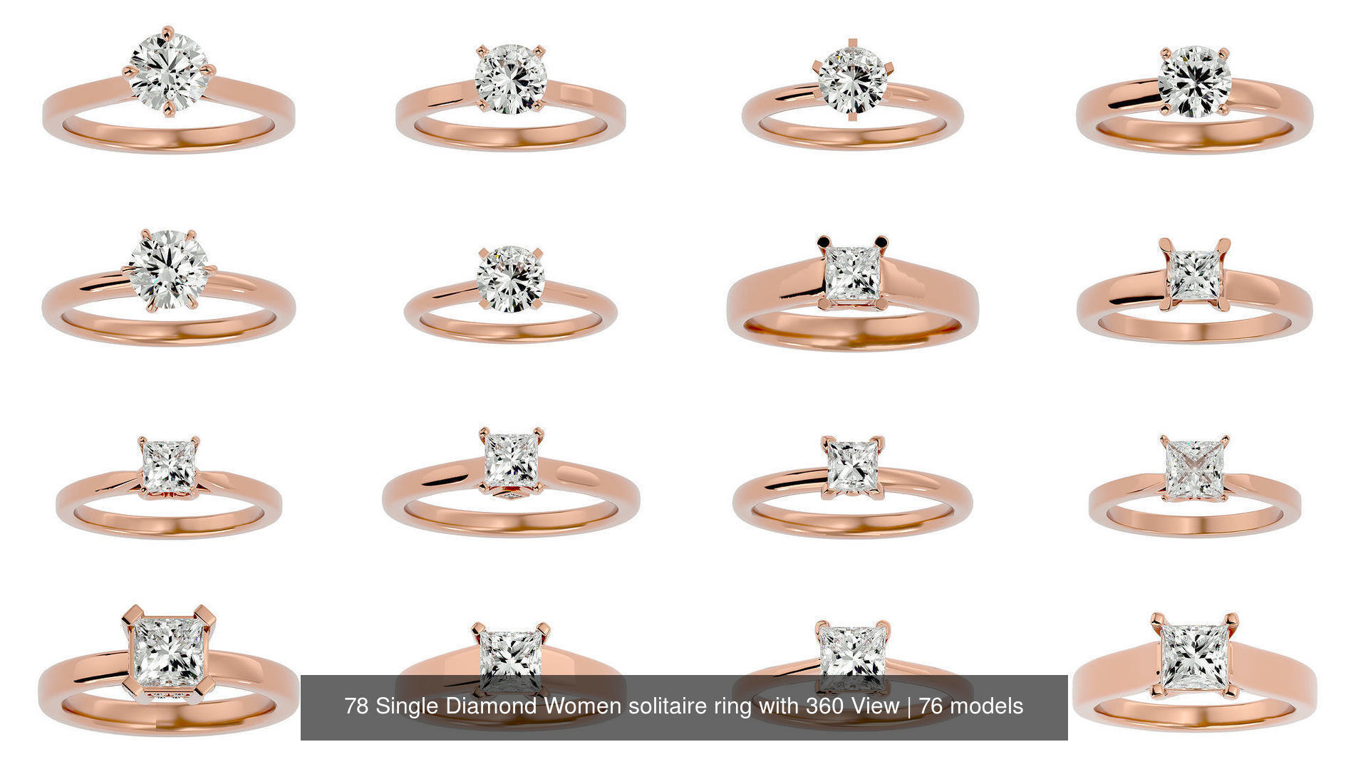 78 Single Diamond Women solitaire ring with 360 View 3D Model Collection_6