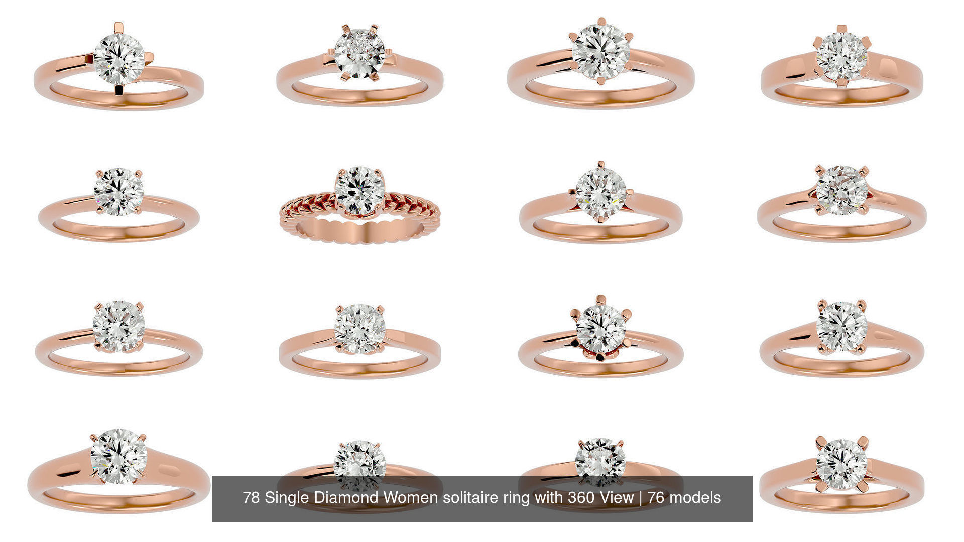 78 Single Diamond Women solitaire ring with 360 View 3D Model Collection_4