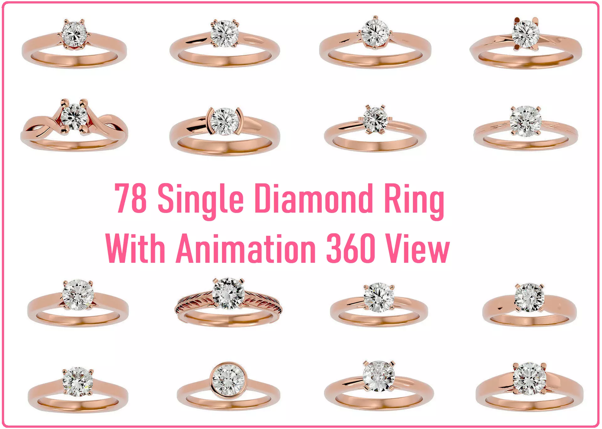 78 Single Diamond Women solitaire ring with 360 View 3D Model Collection_0