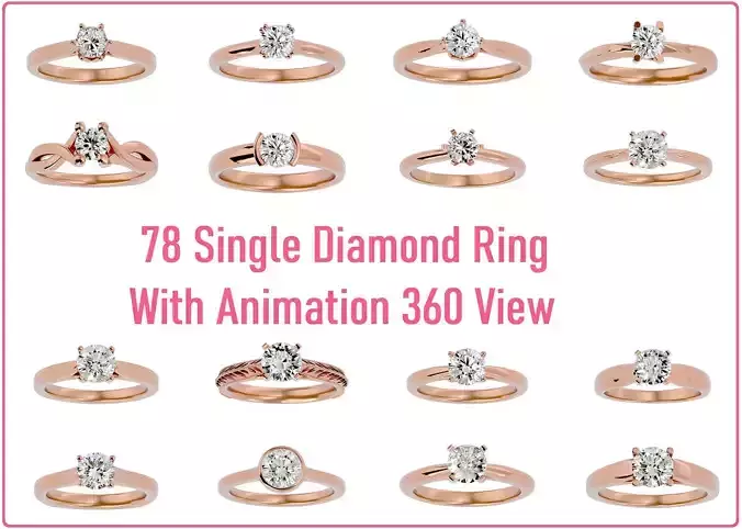 78 Single Diamond Women solitaire ring with 360 View 3D Model Collection
