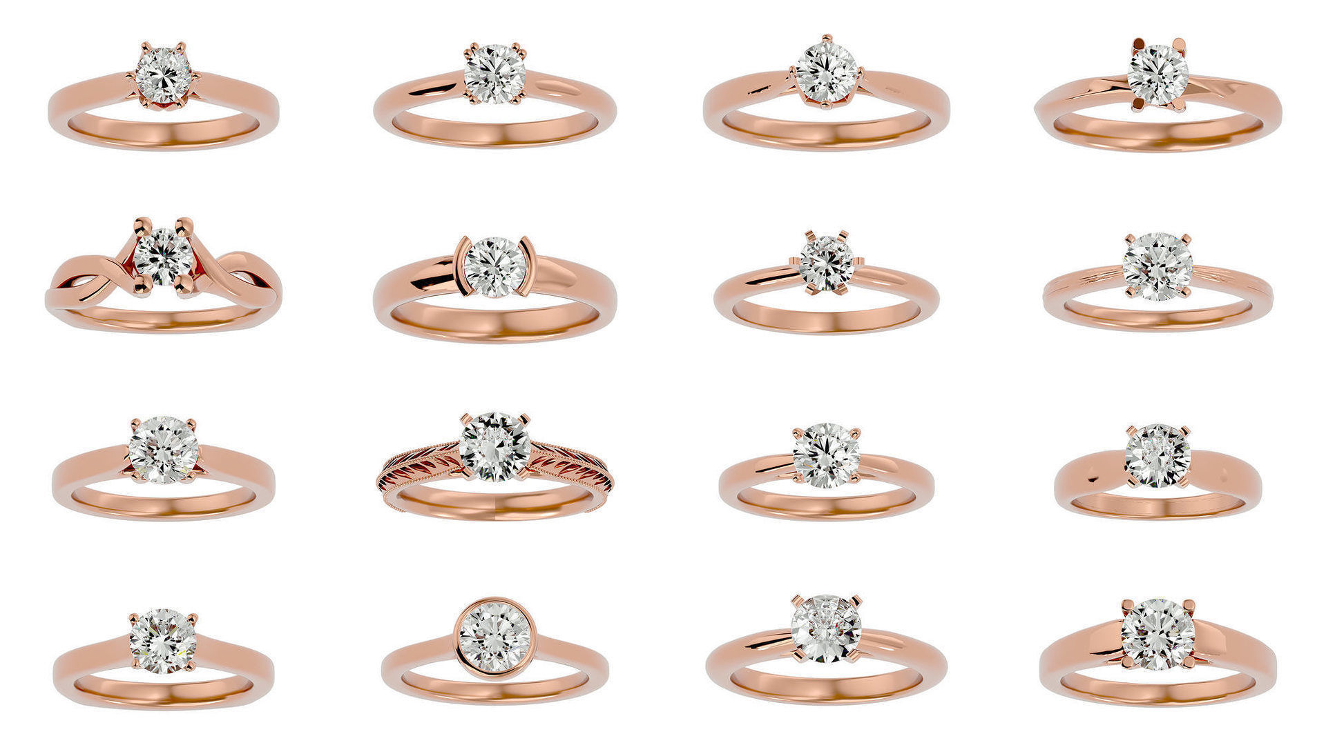 78 Single Diamond Women solitaire ring with 360 View 3D Model Collection_2