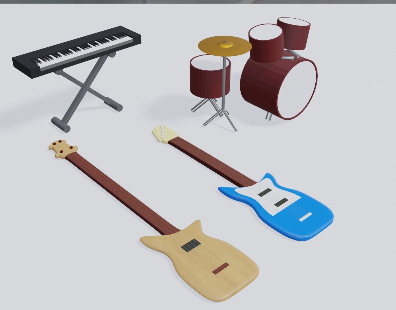 Rock Instruments Set Low-poly 3D model_1
