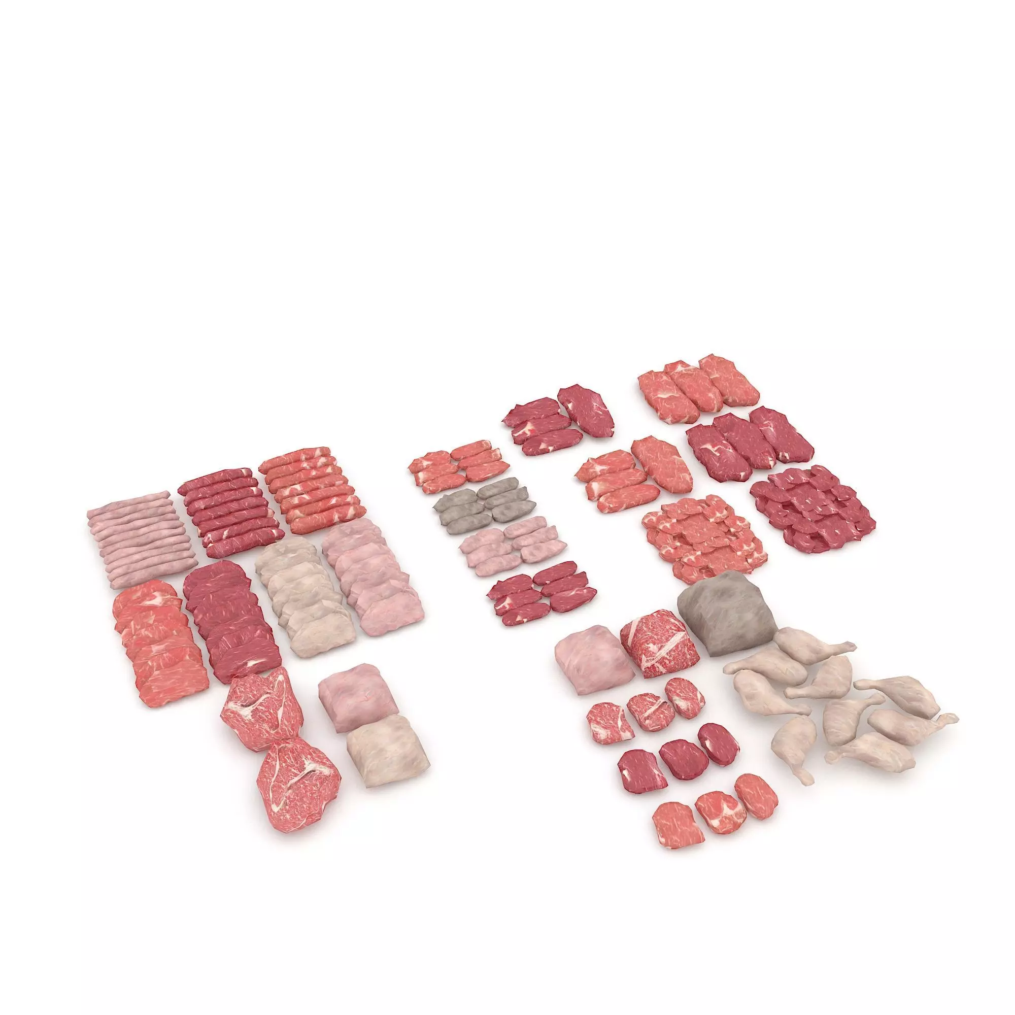 3D meat and sausage varieties model Low-poly 3D model_0