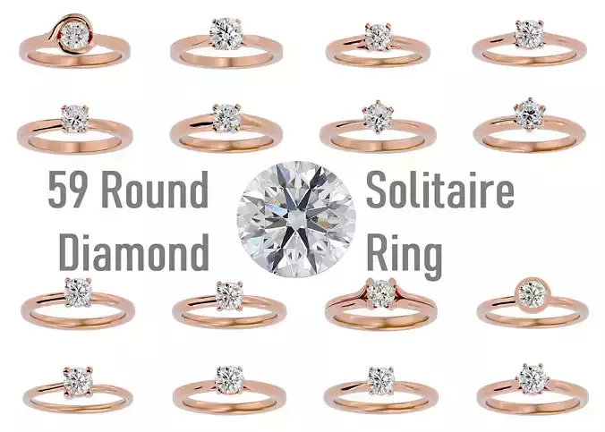 59 Single Round diamond Women solitaire ring with 360 View  3D Model Collection