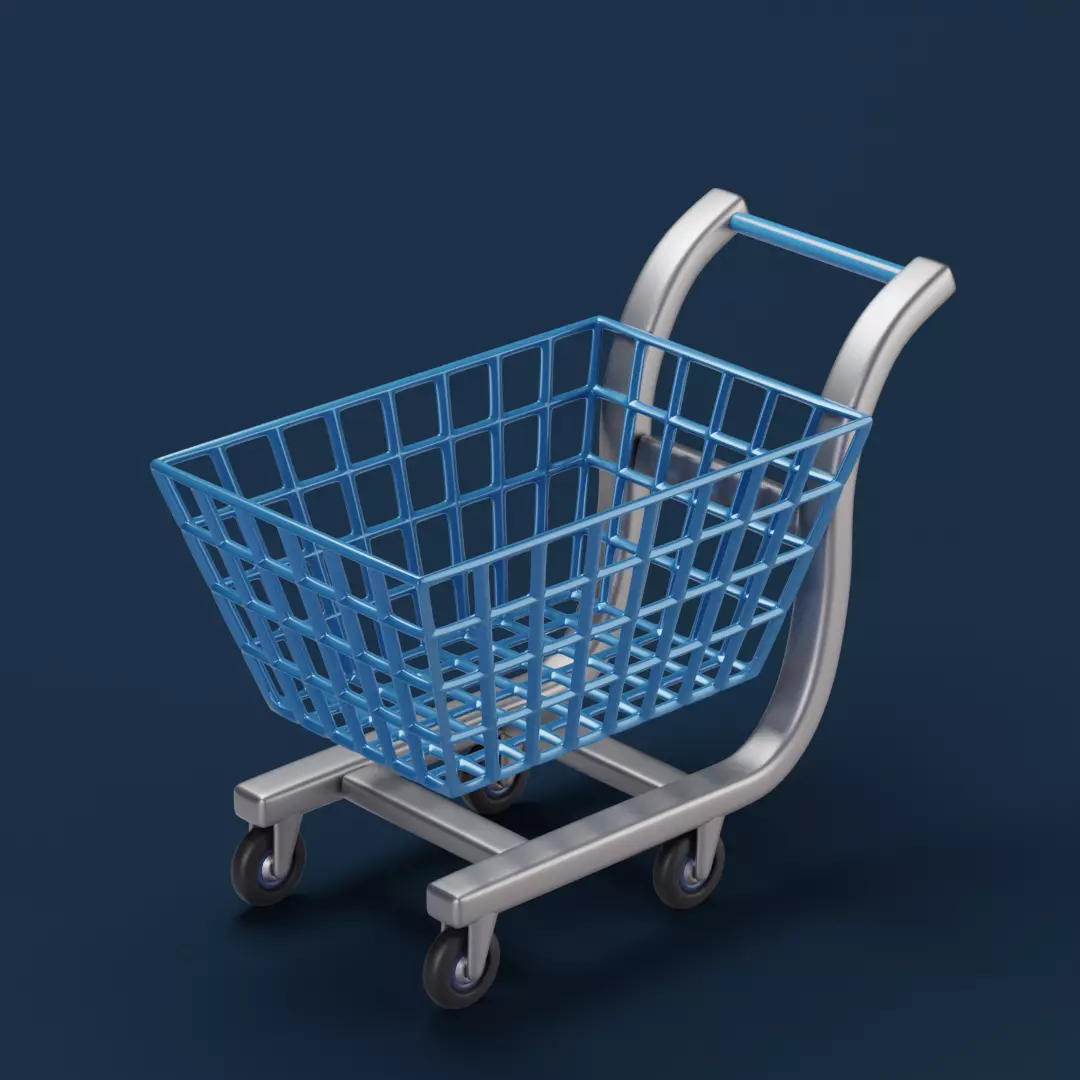 Stylized cartoon shopping cart Low-poly 3D model