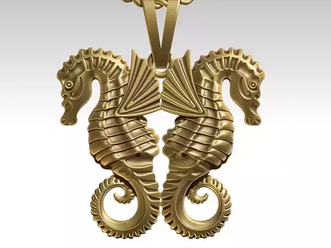 Seahorse Sculpture pendant jewelry gold necklace SIlver