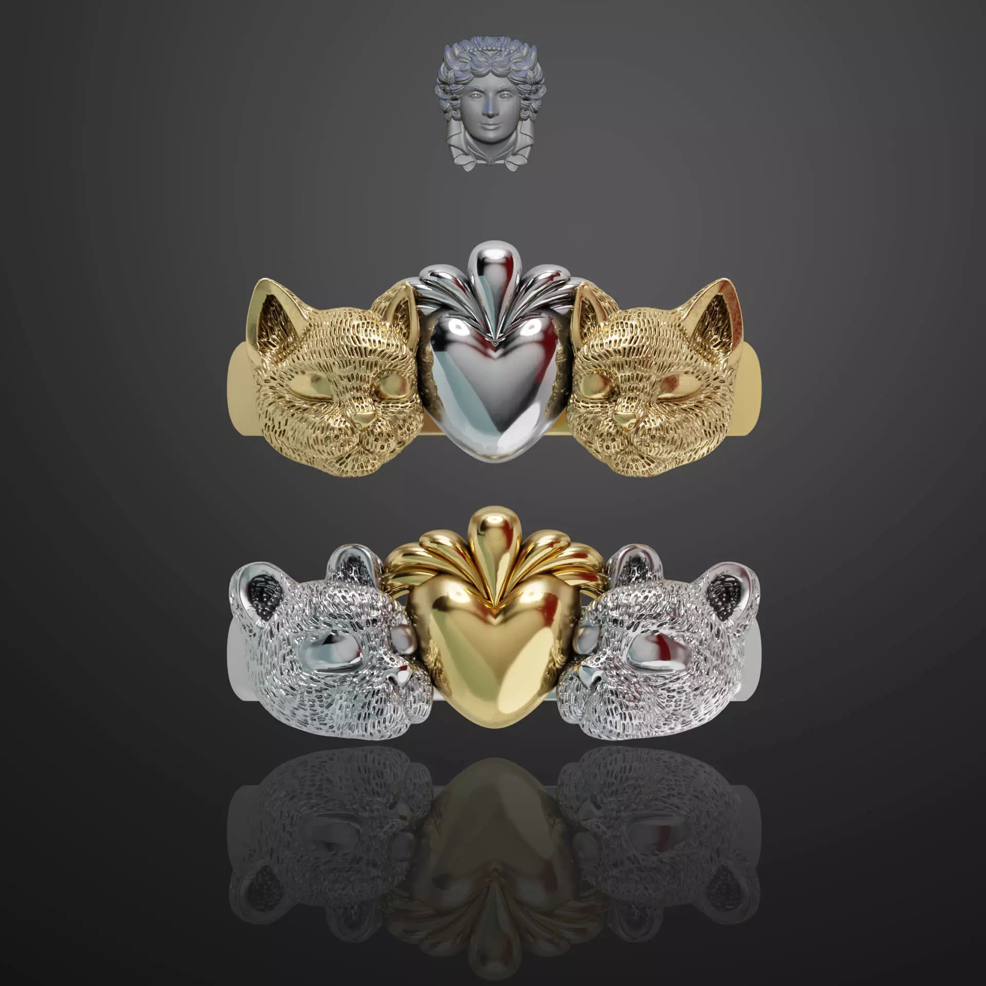 Ring Bear and cat 3D print model_0
