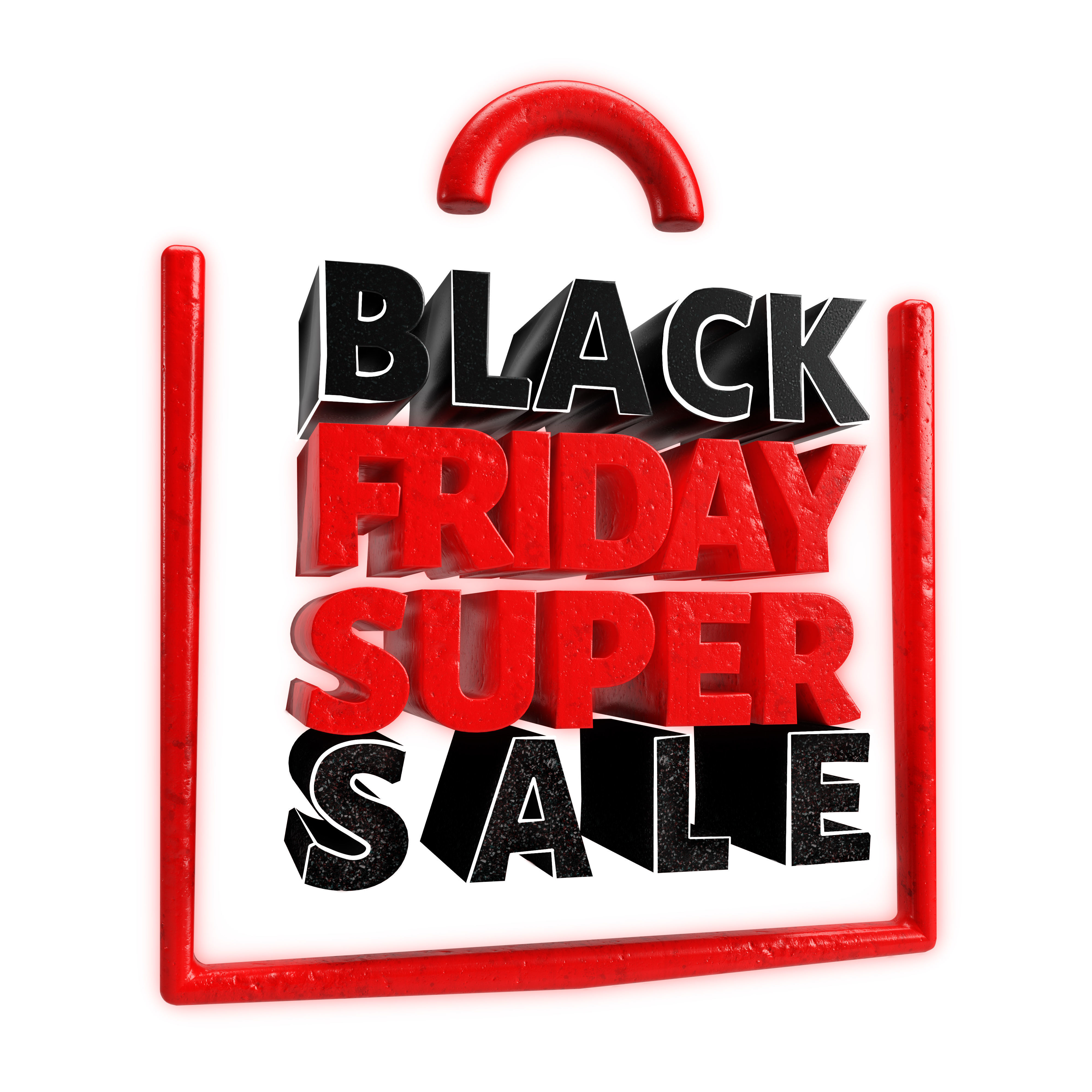 Black Friday Minimal Text inside bag design RED and GOLD  Low-poly 3D model_3