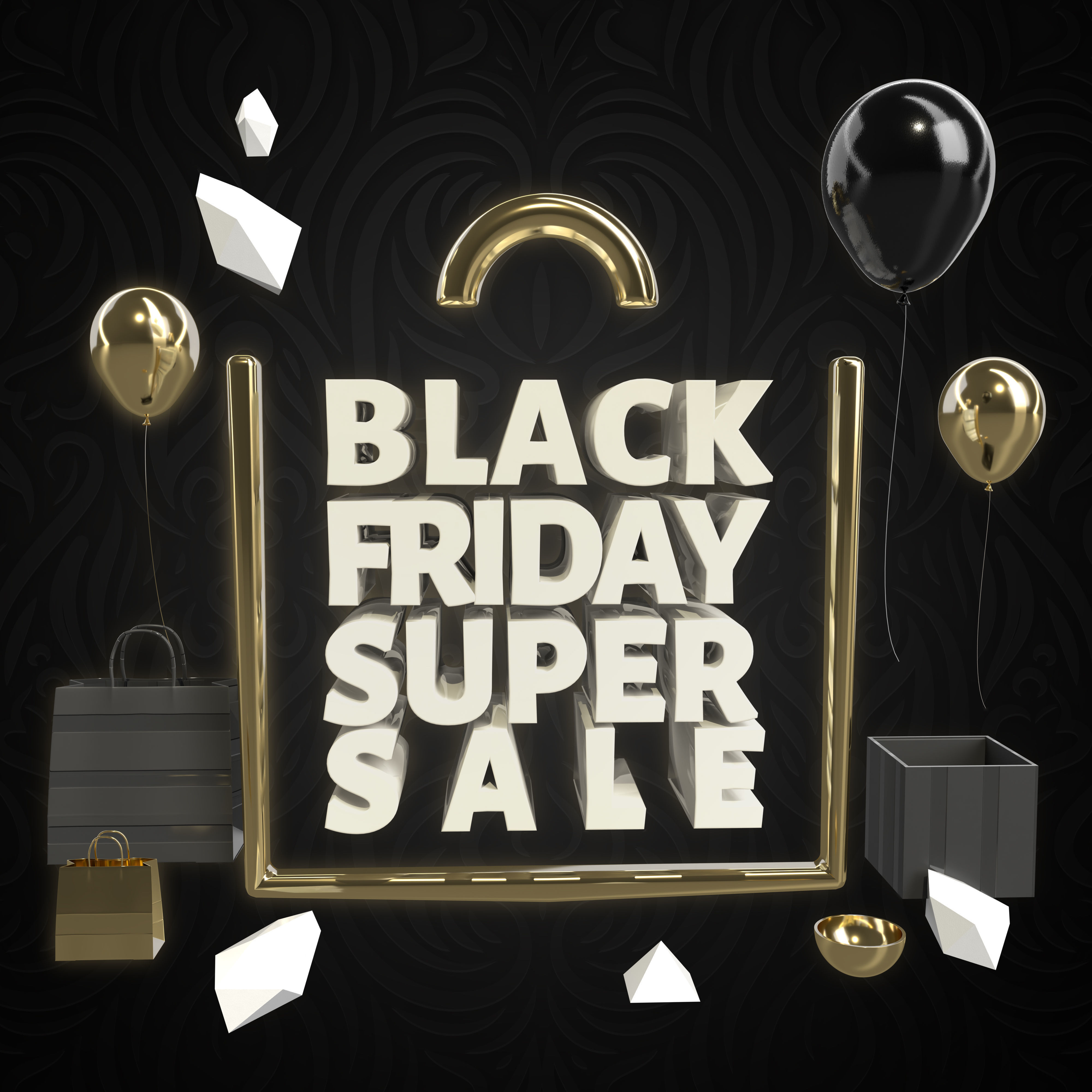 Black Friday Minimal Text inside bag design RED and GOLD  Low-poly 3D model_1