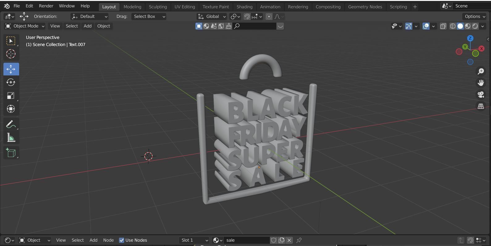 Black Friday Minimal Text inside bag design RED and GOLD  Low-poly 3D model_6